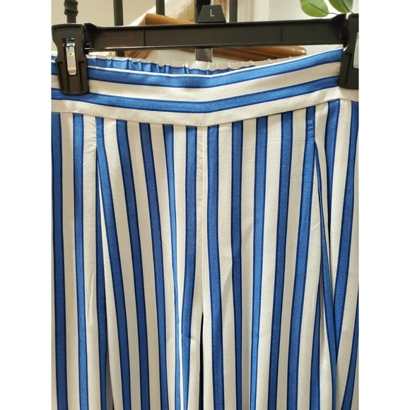 H&M Women's Blue/White Stiped 100% Rayon Mid Rise Wide Legs Dress Pant Size 10 - Picture 2 of 12